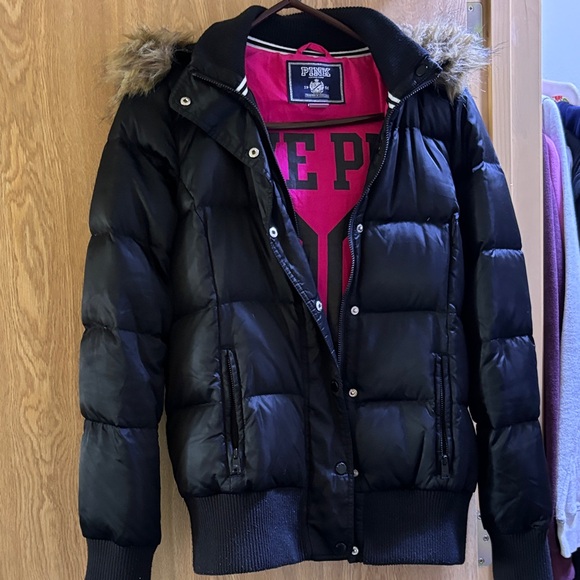 Victoria's Secret Jackets & Blazers - winter coat Black Puffer Jacket with Fur Hood
